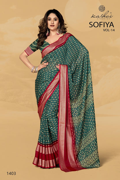 Sofiya Vol 14 Kashvi Creation Dull Moss Sarees Wholesale