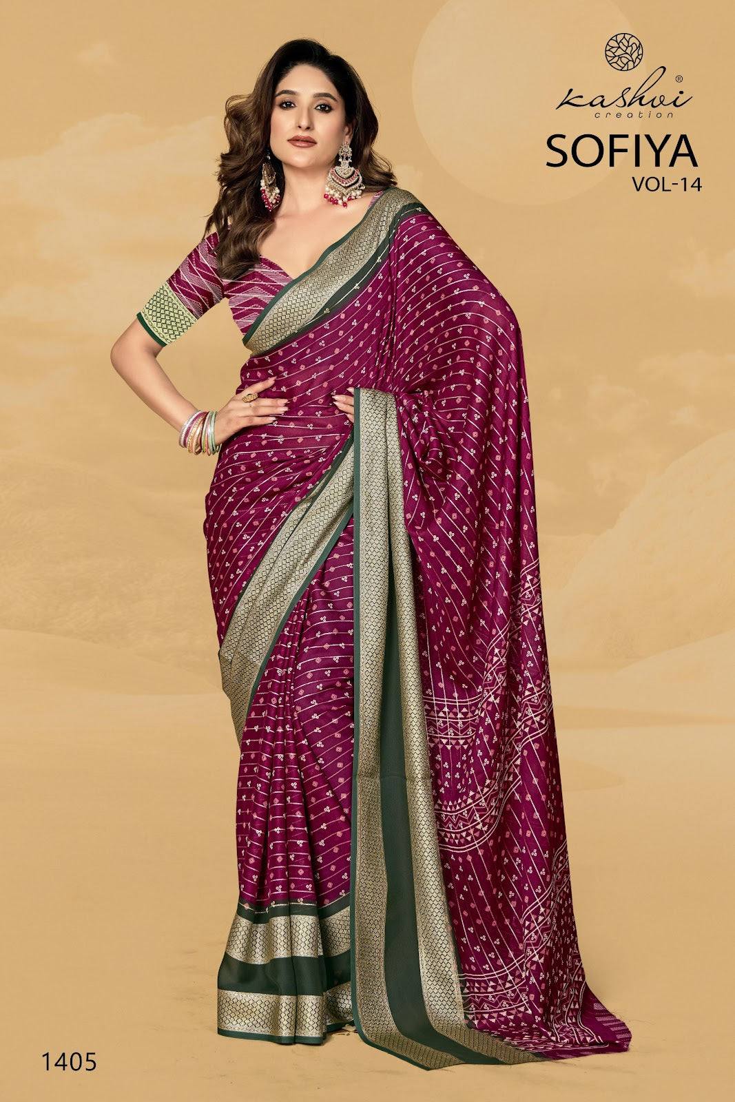 Sofiya Vol 14 Kashvi Creation Dull Moss Sarees Wholesale
