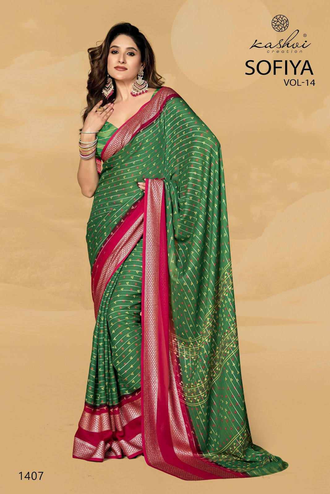 Sofiya Vol 14 Kashvi Creation Dull Moss Sarees Wholesale