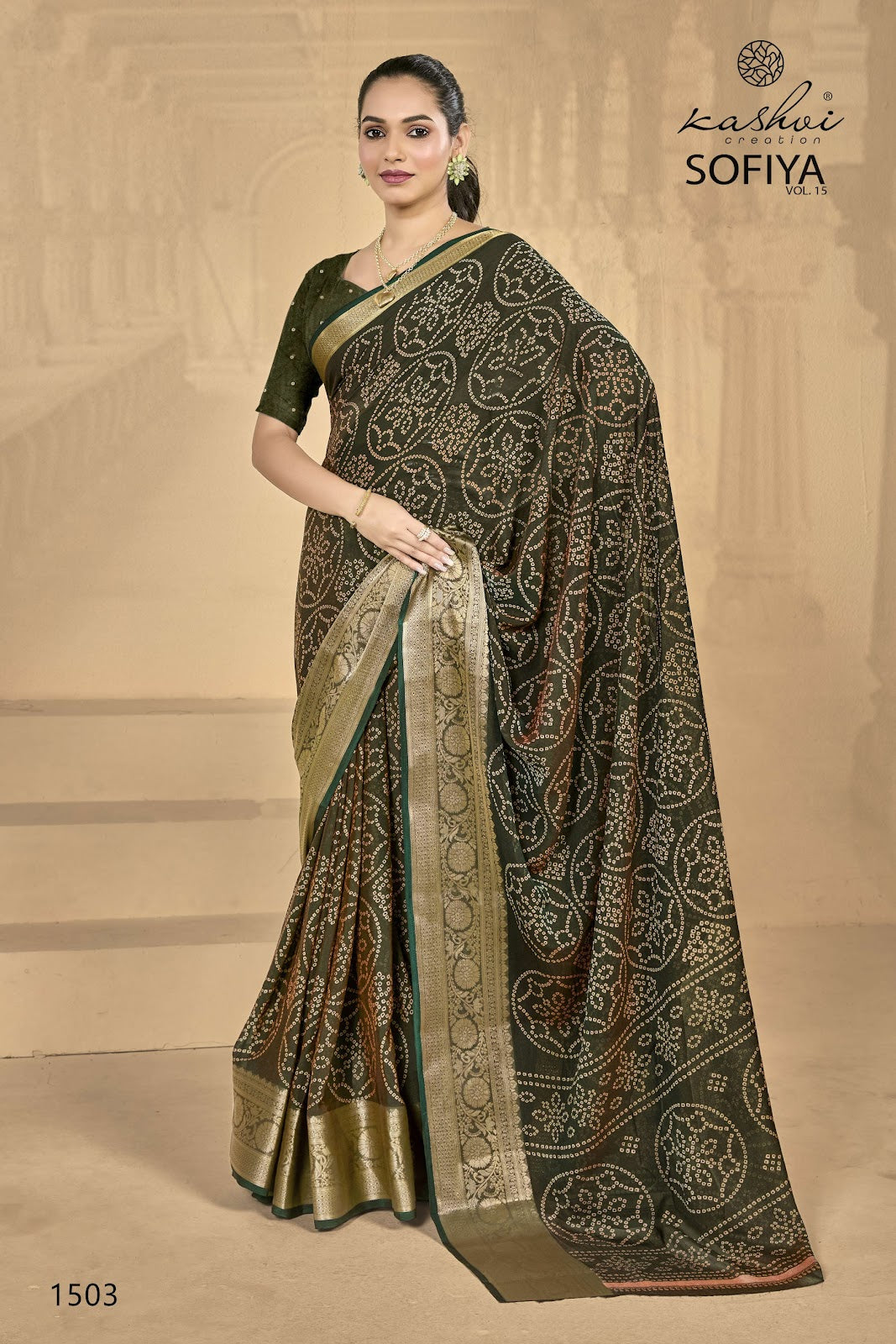 Sofiya Vol 15 Kashvi Creation Dull Moss Sarees Manufacturer