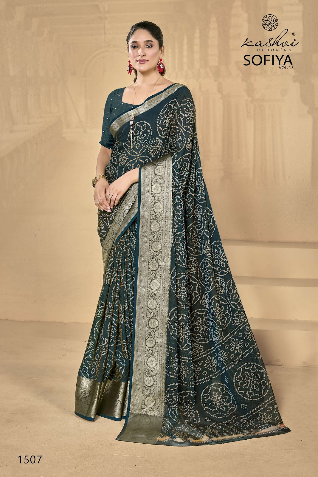 Sofiya Vol 15 Kashvi Creation Dull Moss Sarees Manufacturer