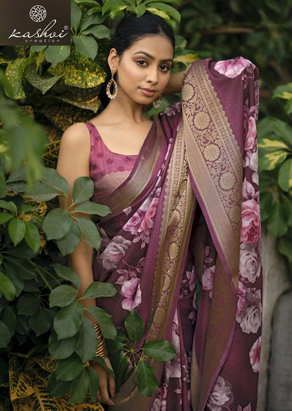 Sofiya Vol 1 Kashvi Creation Dull Moss Sarees Wholesaler Gujarat
