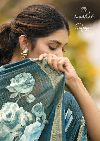 Sofiya Vol 1 Kashvi Creation Dull Moss Sarees Wholesaler Gujarat