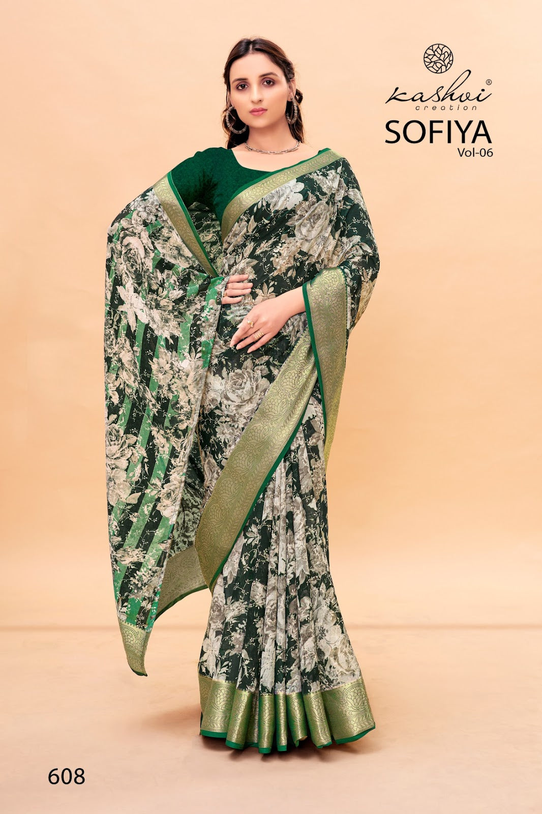 Sofiya Vol 6 Kashvi Creation Dull Moss Sarees Wholesaler