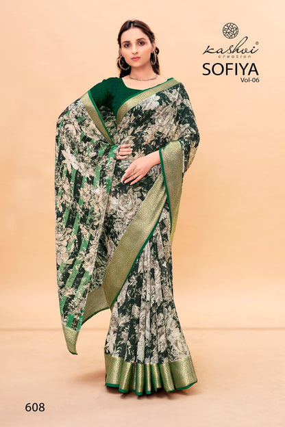 Sofiya Vol 6 Kashvi Creation Dull Moss Sarees Wholesaler