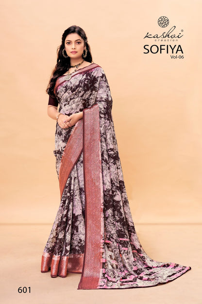 Sofiya Vol 6 Kashvi Creation Dull Moss Sarees Wholesaler