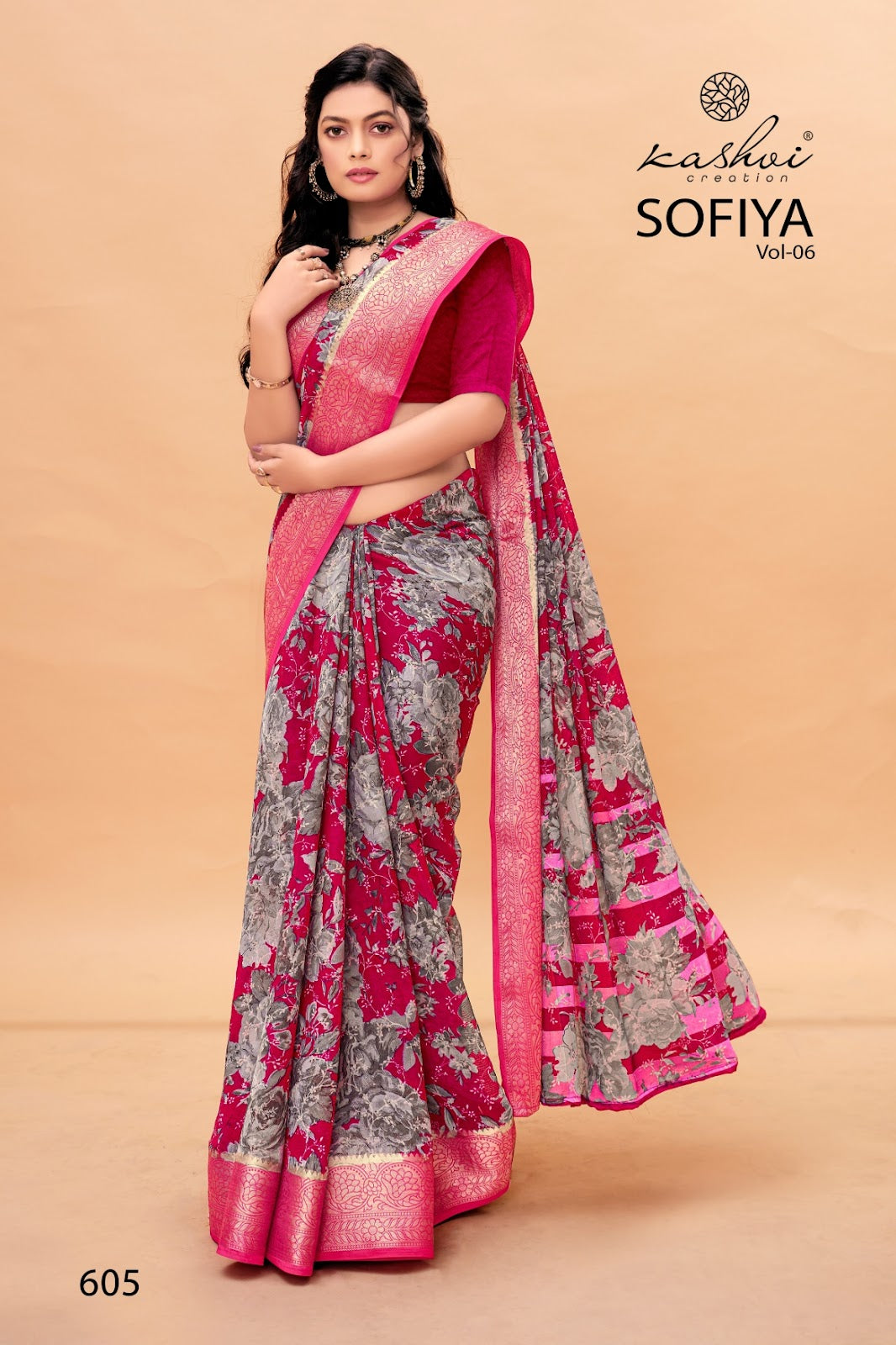 Sofiya Vol 6 Kashvi Creation Dull Moss Sarees Wholesaler