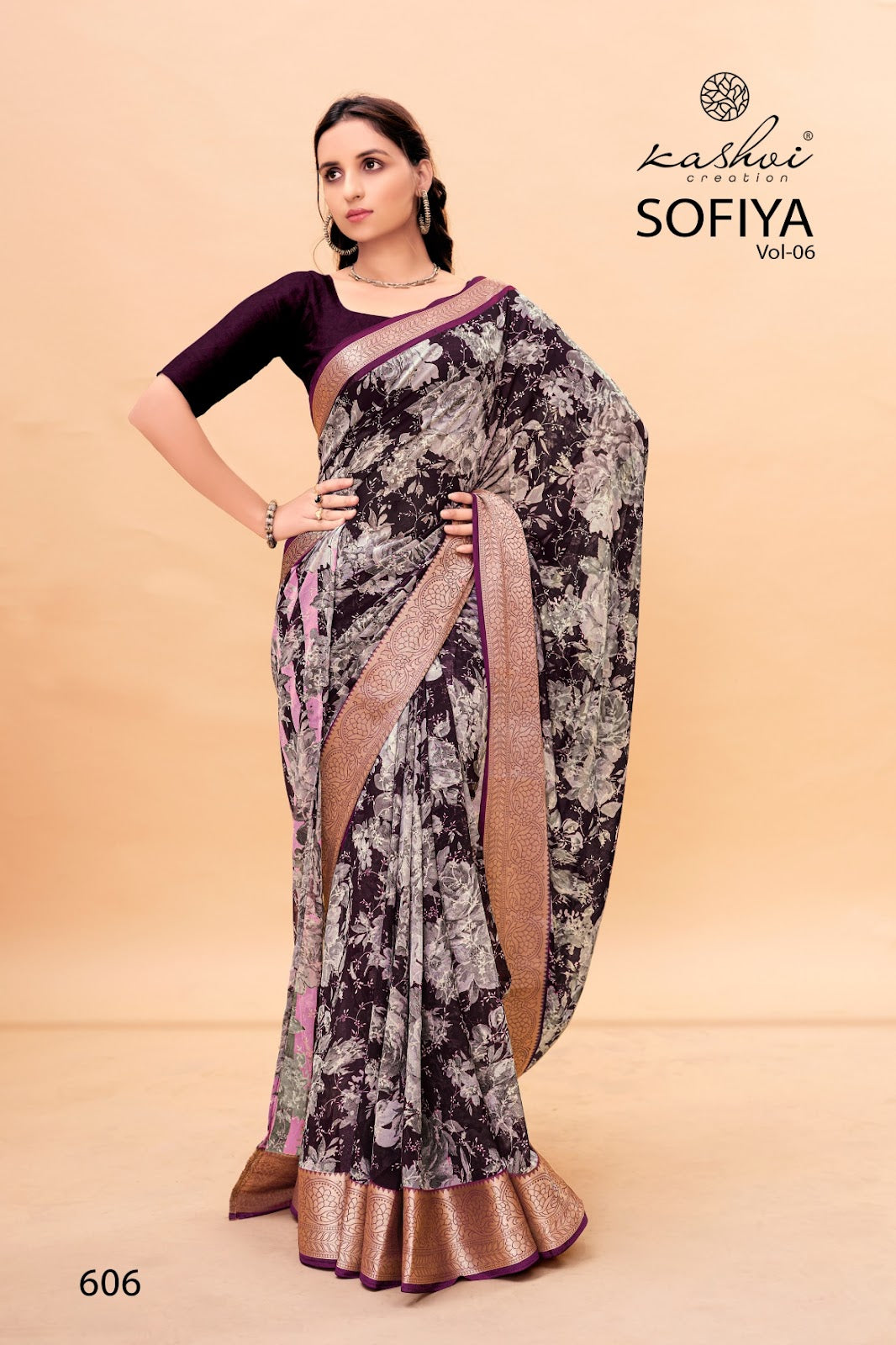 Sofiya Vol 6 Kashvi Creation Dull Moss Sarees Wholesaler