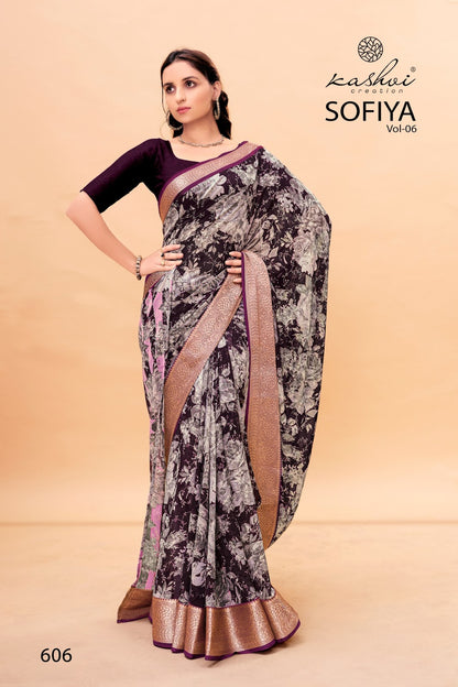 Sofiya Vol 6 Kashvi Creation Dull Moss Sarees Wholesaler