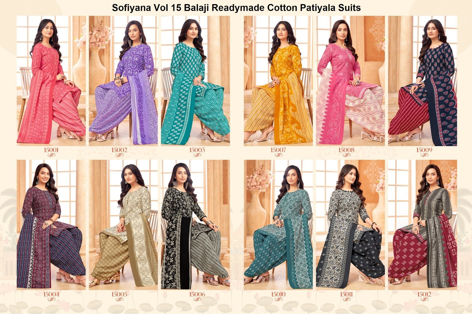 sofiyana vol 15 balaji indo readymade cotton patiyala suits wholesale