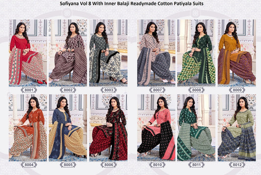 Sofiyana Vol 8 With Inner Balaji Indo Readymade Cotton Patiyala Suits Wholesale Price