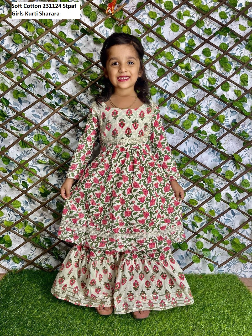 Soft Cotton 231124 Stpaf Girls Kurti Sharara Exporter Ahmedabad