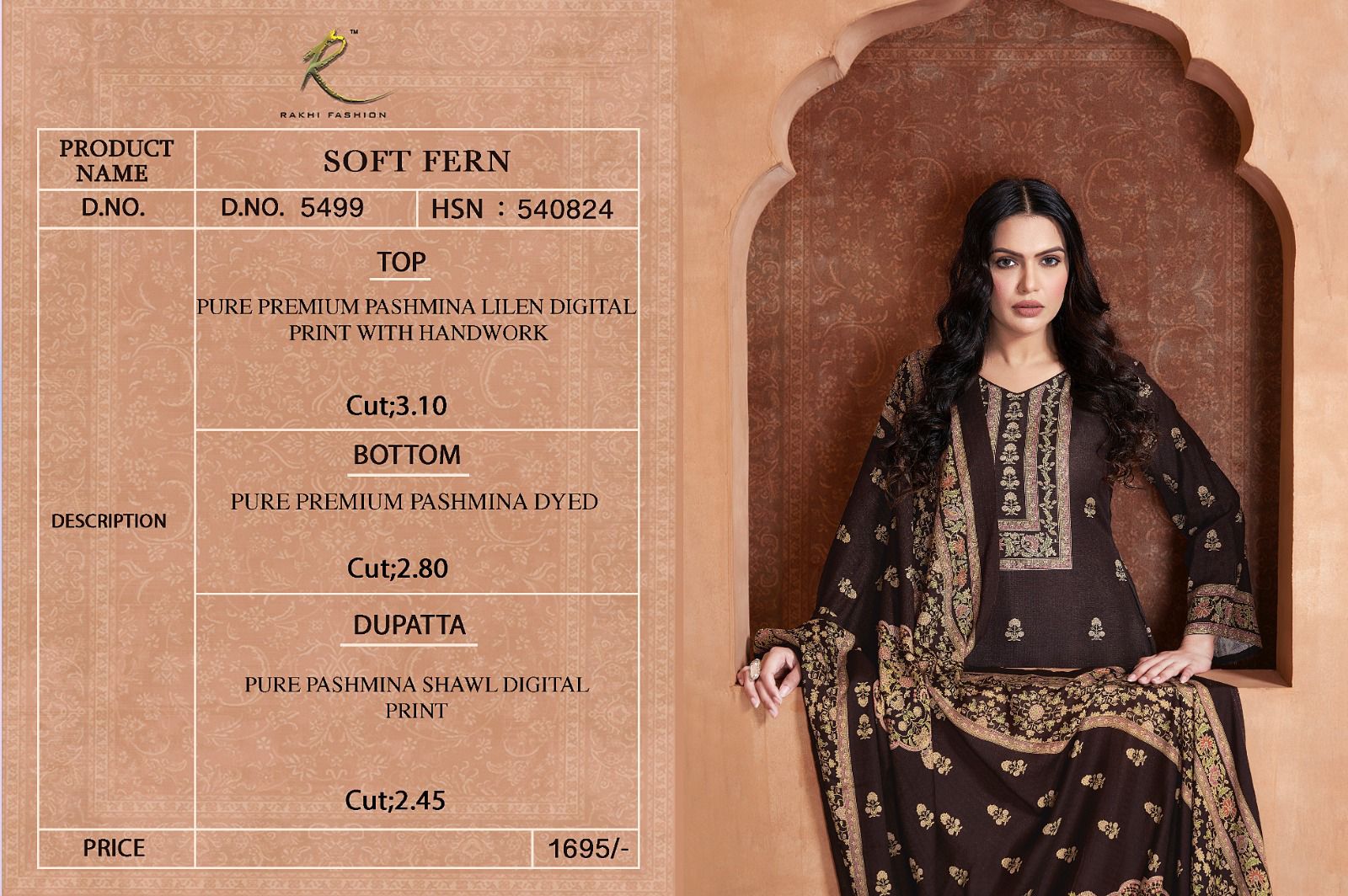 Soft Fern Rakhi Fashion Pashmina Suits Exporter India