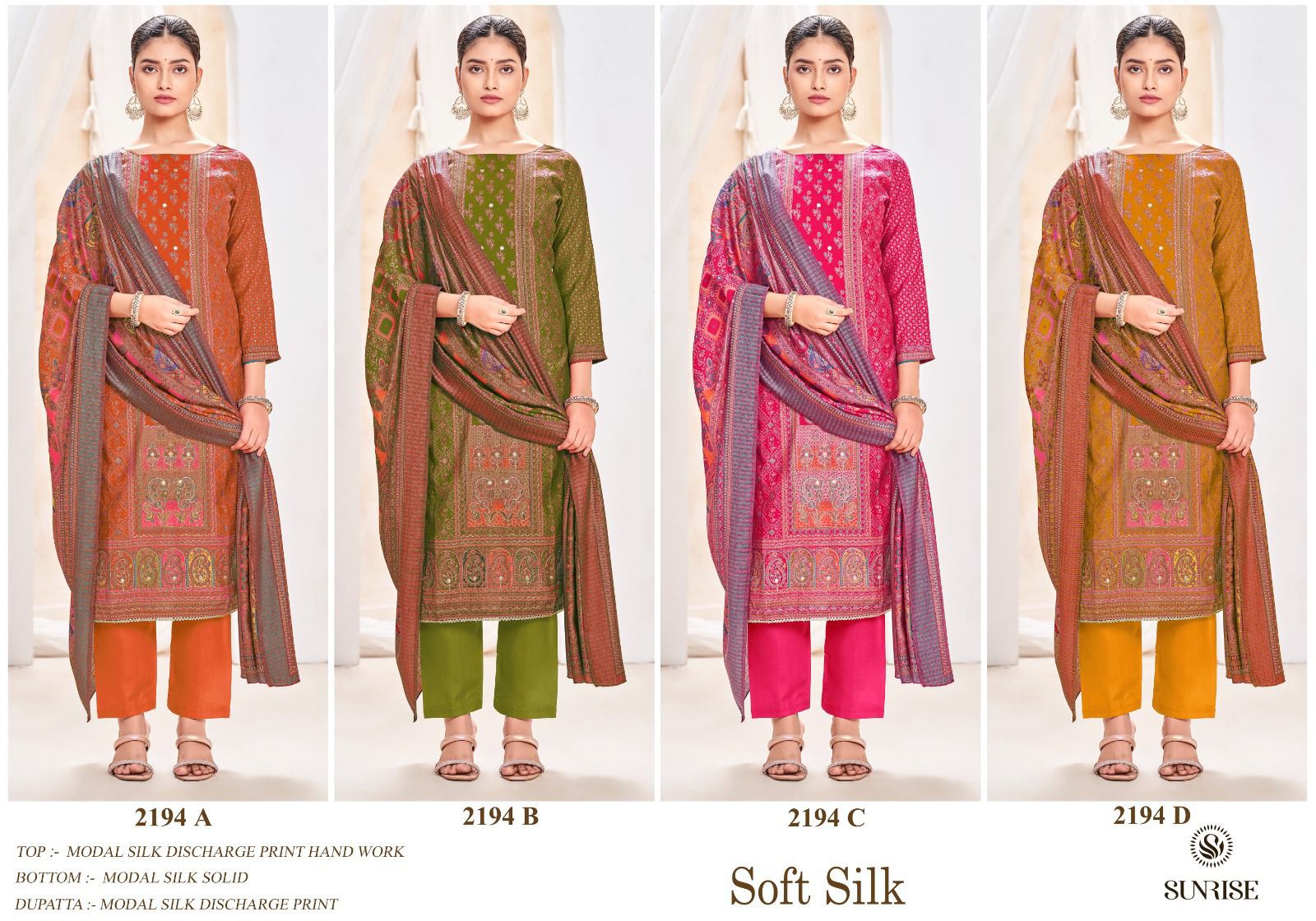 Soft Silk 2194 Sunrise Modal Silk Pant Style Suits Wholesaler Ahmedabad
