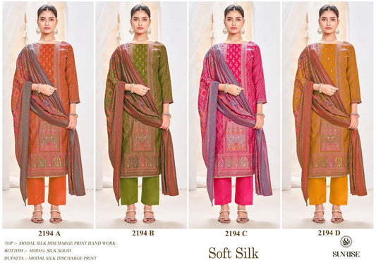 Soft Silk 2194 Sunrise Modal Silk Pant Style Suits Wholesaler Ahmedabad