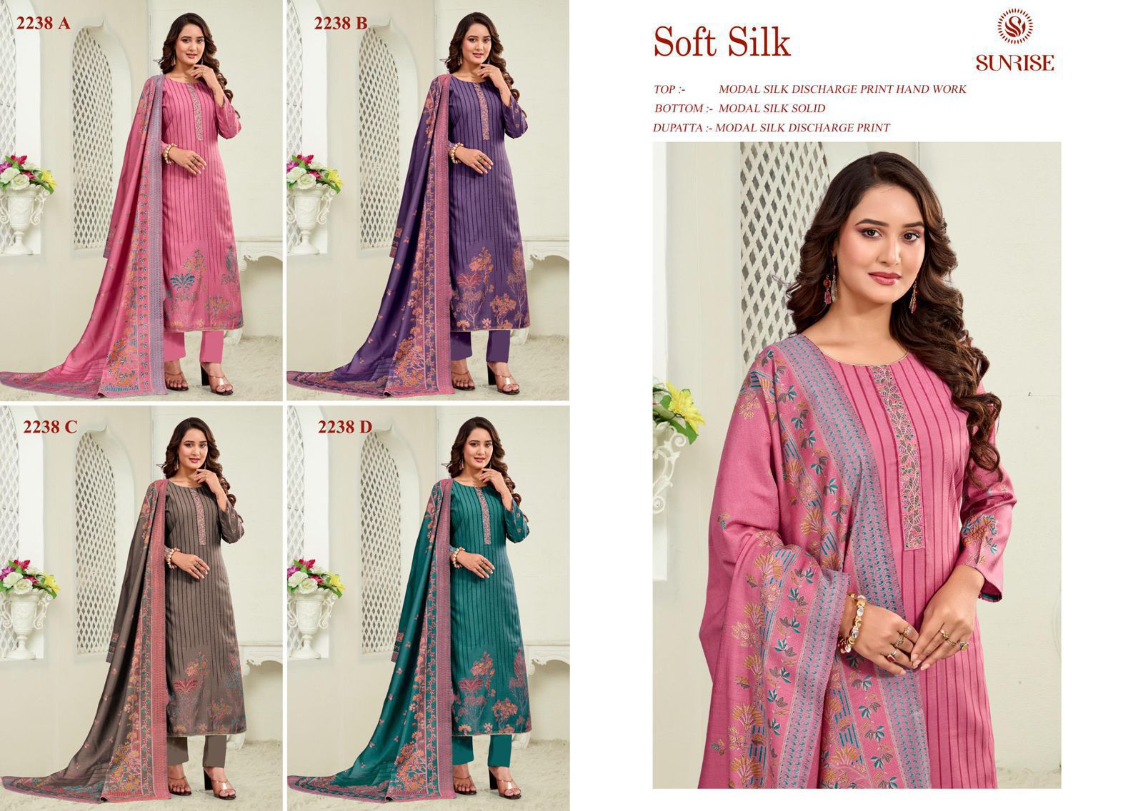 Soft Silk Sunrise Modal Silk Pant Style Suits Wholesale