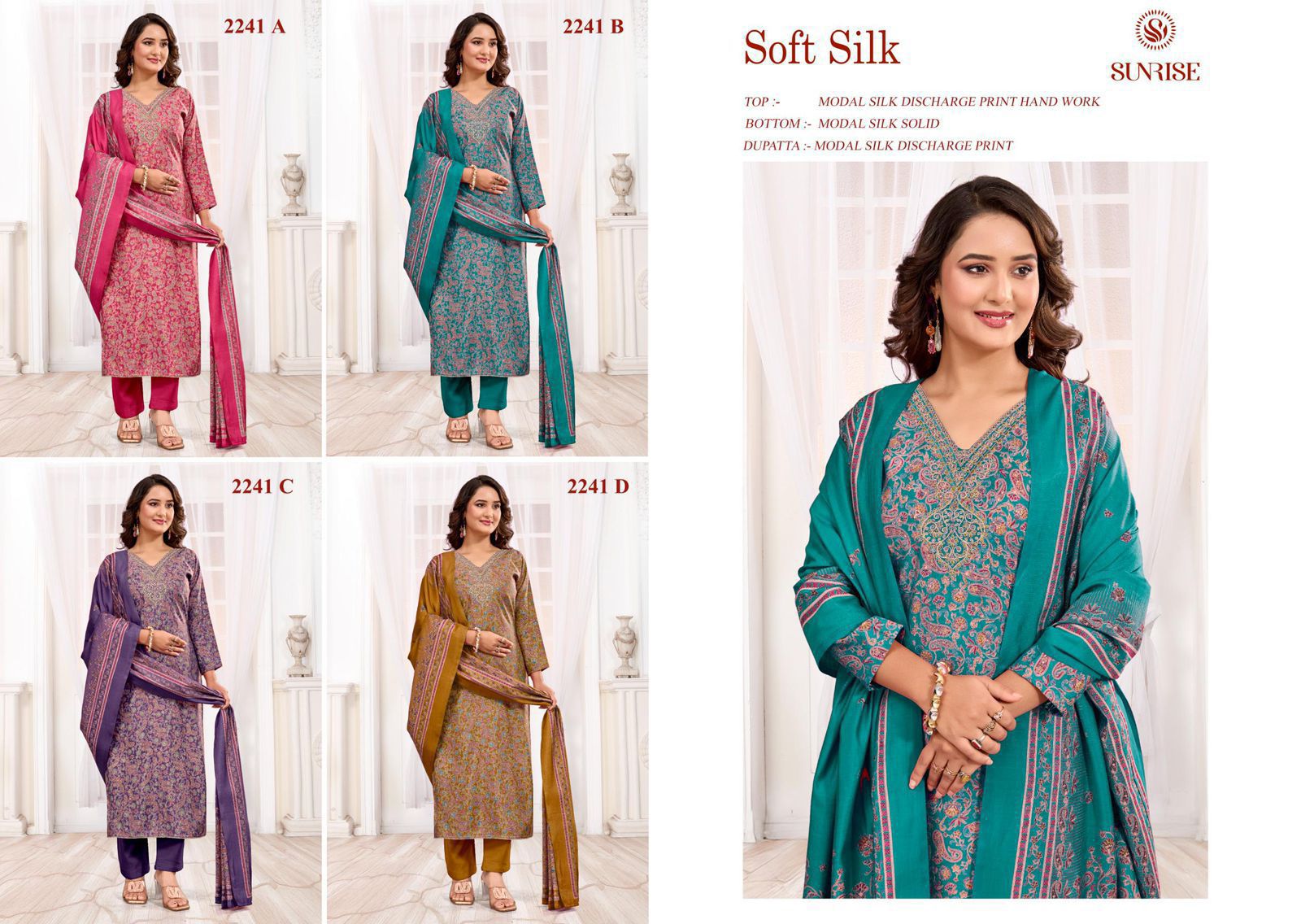 Soft Silk Sunrise Modal Silk Pant Style Suits Wholesale