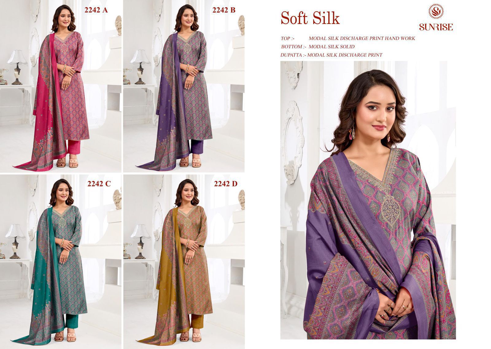 Soft Silk Sunrise Modal Silk Pant Style Suits Wholesale