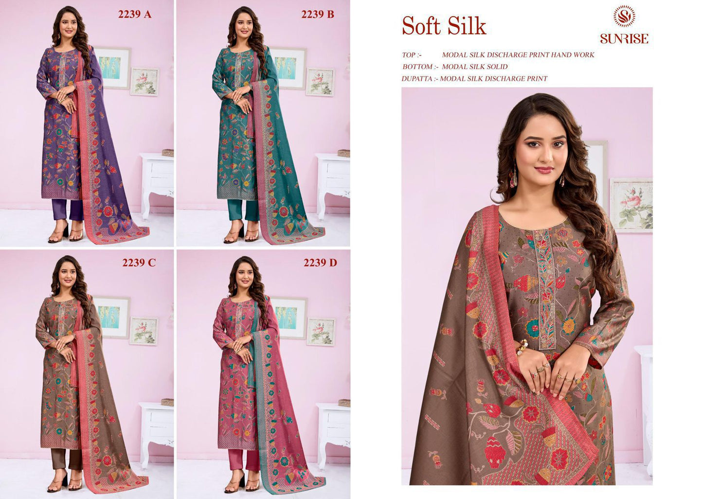 Soft Silk Sunrise Modal Silk Pant Style Suits Wholesale