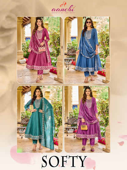 Softy Aanchi Vichitra Silk Readymade Anarkali Suits Wholesaler India