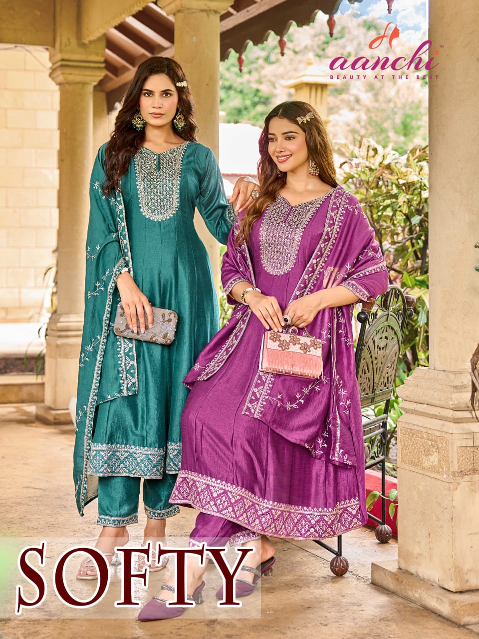 Softy Aanchi Vichitra Silk Readymade Anarkali Suits Wholesaler India