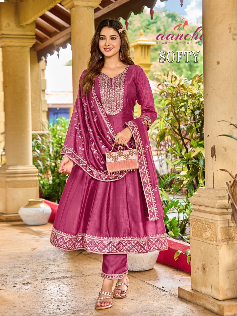 Softy Aanchi Vichitra Silk Readymade Anarkali Suits Wholesaler India