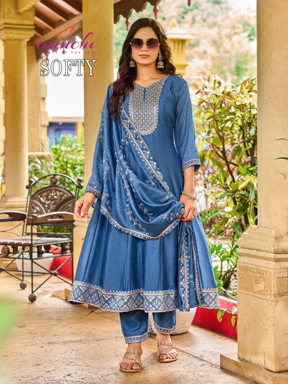 Softy Aanchi Vichitra Silk Readymade Anarkali Suits Wholesaler India