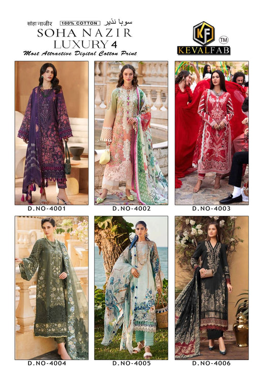 Soha Nazir Luxury 4 Keval Fab Cotton Karachi Salwar Suits Exporter India
