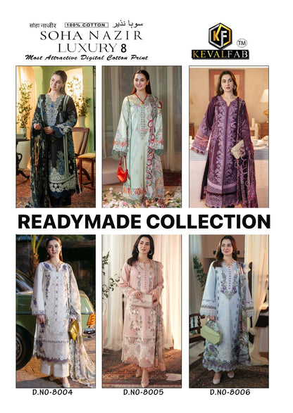 Soha Nazir Luxury 8 Digital Cotton Keval Fab Cotton Karachi Readymade Suits Wholesale