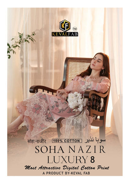 Soha Nazir Luxury 8 Digital Cotton Keval Fab Cotton Karachi Readymade Suits Wholesale