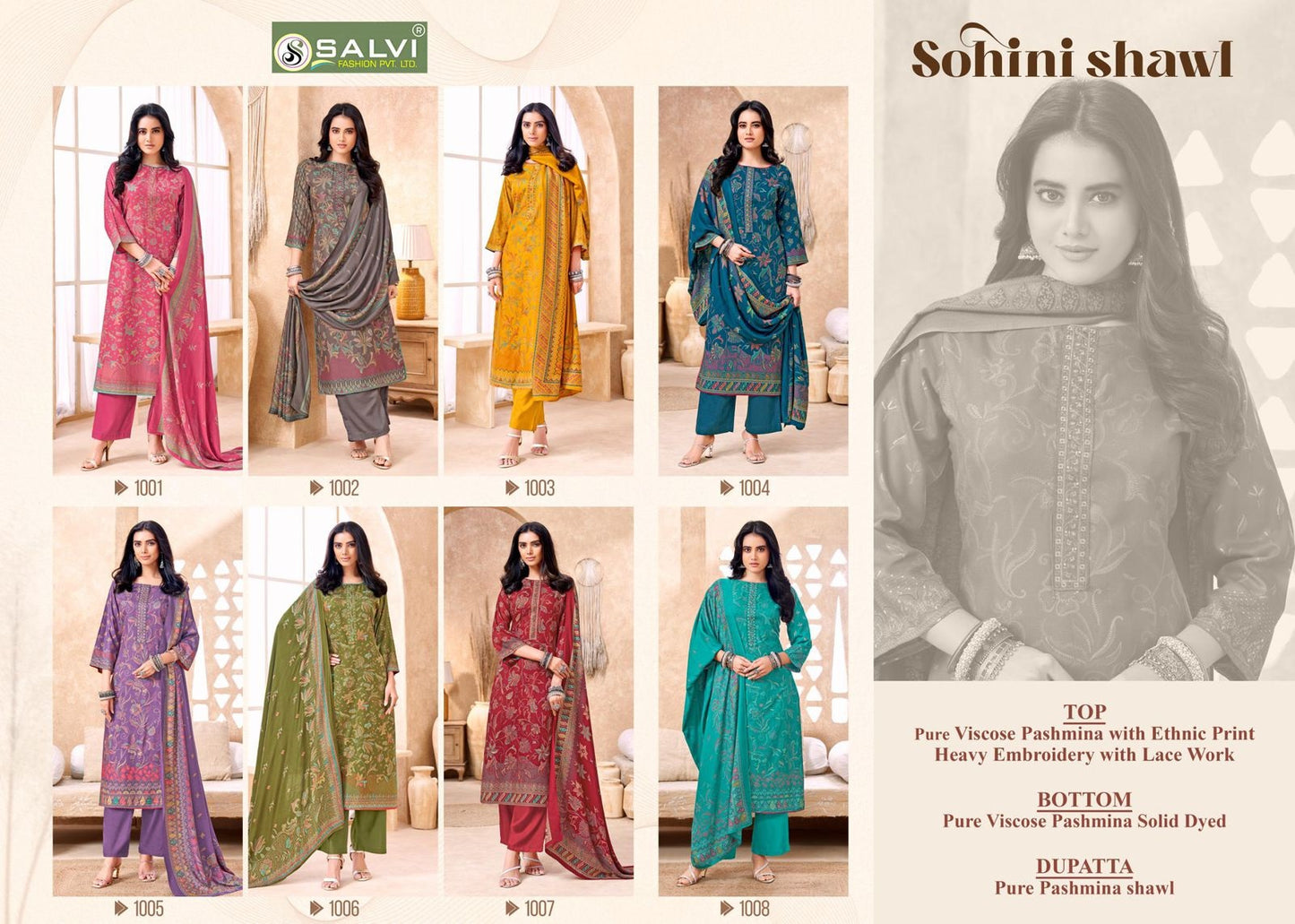 Sohini Shawl Salvi Fashion Viscose Pashmina Suits Supplier India