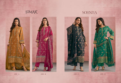 Sohniya Simar Glossy Silk Pant Style Suits Supplier Ahmedabad