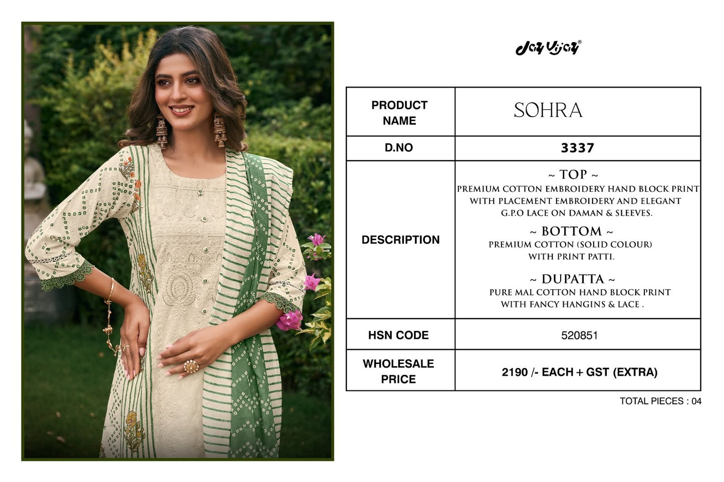 Sohra 3337 Jay Vijay Cotton Pant Style Suits Manufacturer India