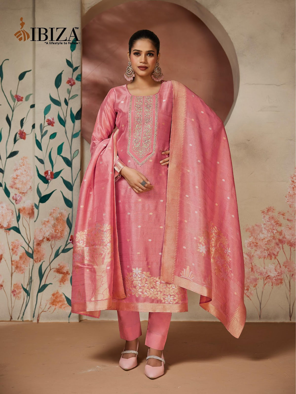 Solitaire Ibiza Silk Jacquard Pant Style Suits Exporter