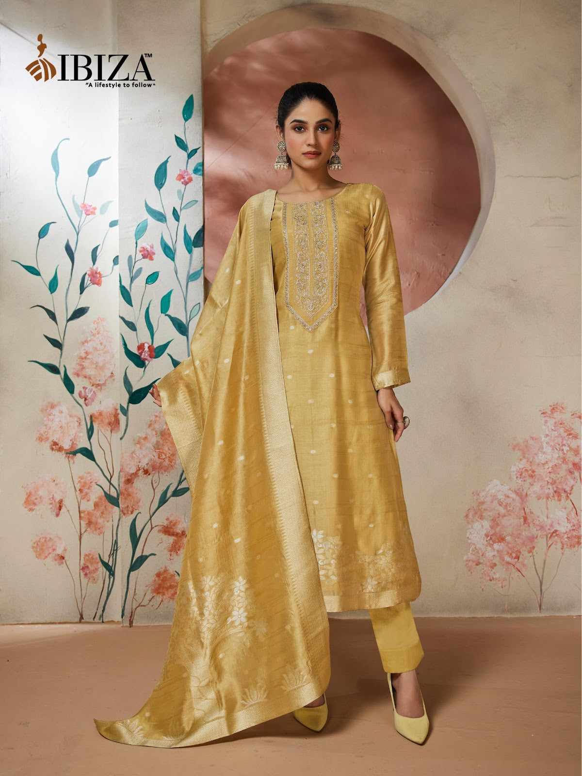 Solitaire Ibiza Silk Jacquard Pant Style Suits Exporter