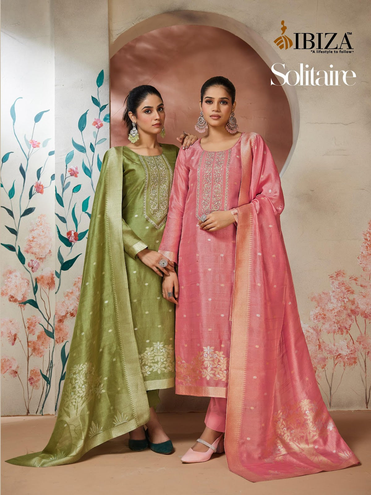 Solitaire Ibiza Silk Jacquard Pant Style Suits Exporter