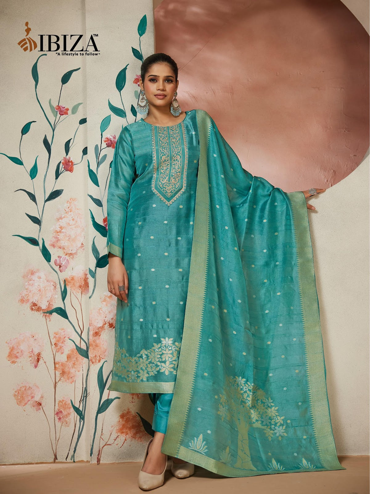Solitaire Ibiza Silk Jacquard Pant Style Suits Exporter