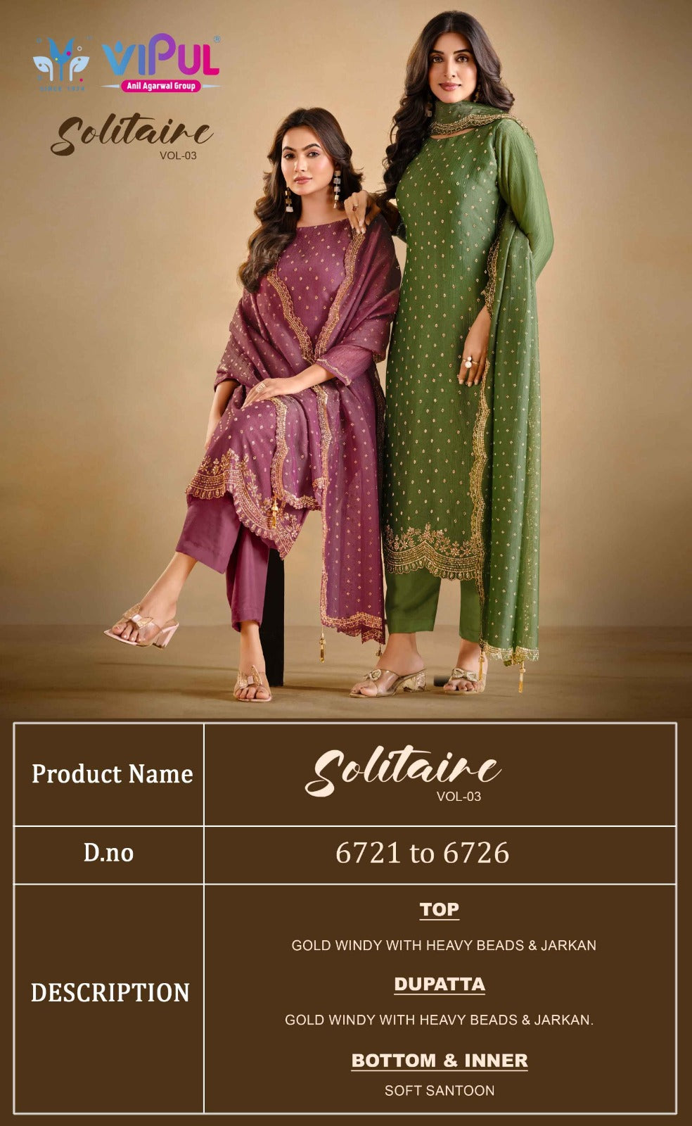 Solitaire Vol 3 Vipul Cationic Pant Style Suits Supplier