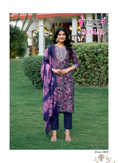 Sonal Vol 1 Mystic 9 Roman Silk Readymade Pant Style Suits Supplier Gujarat