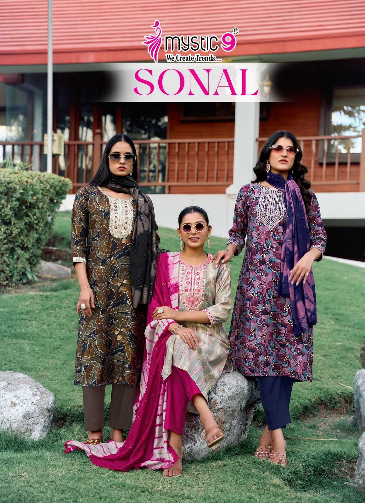 Sonal Vol 1 Mystic 9 Roman Silk Readymade Pant Style Suits Supplier Gujarat