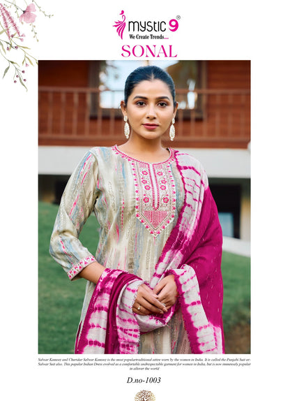Sonal Vol 1 Mystic 9 Roman Silk Readymade Pant Style Suits Supplier Gujarat