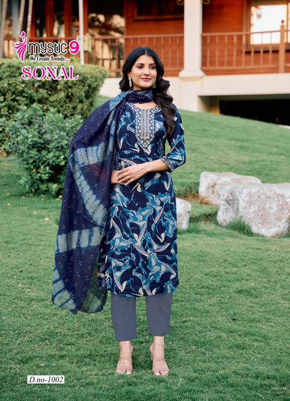 Sonal Vol 1 Mystic 9 Roman Silk Readymade Pant Style Suits Supplier Gujarat