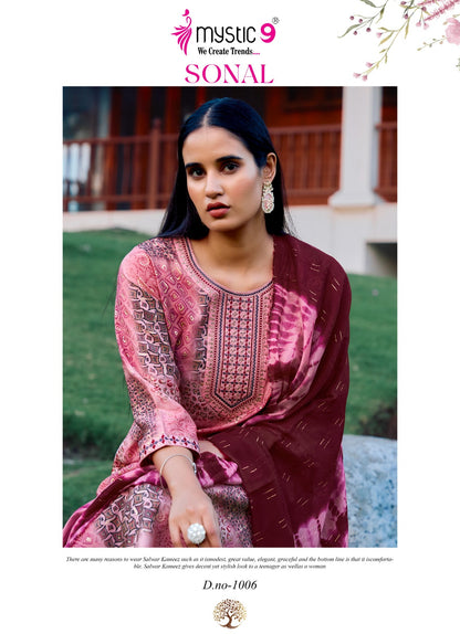 Sonal Vol 1 Mystic 9 Roman Silk Readymade Pant Style Suits Supplier Gujarat