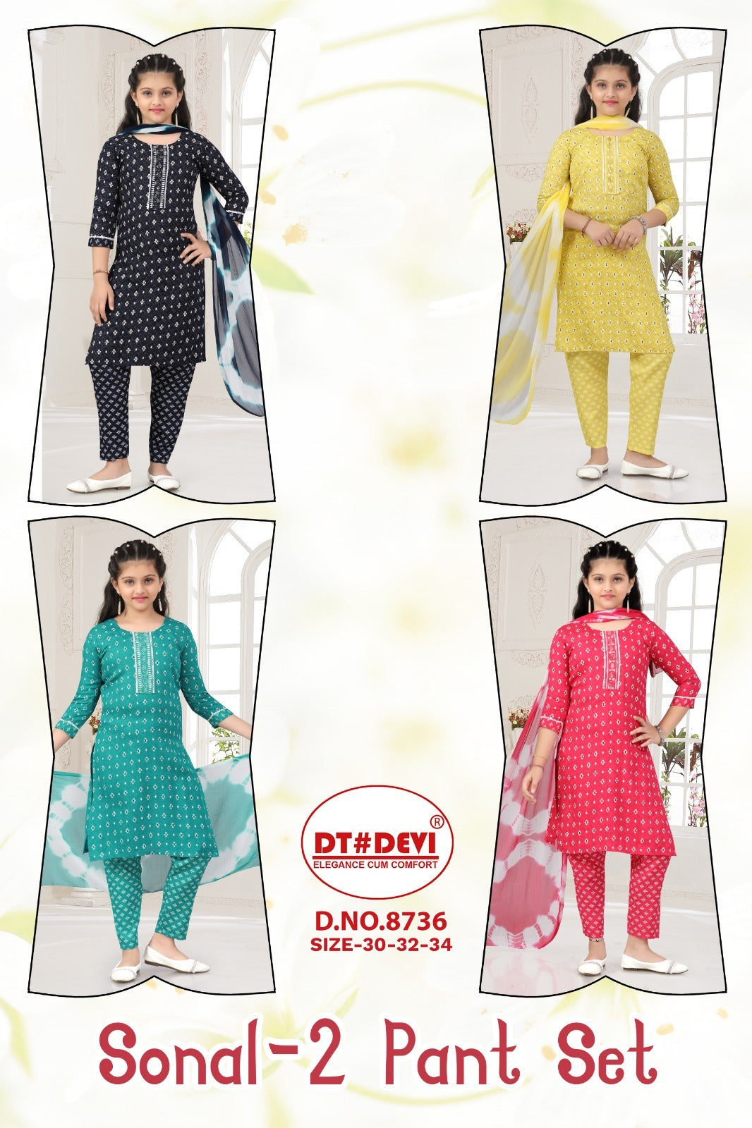 Sonal Vol 2 8736 Dt Devi Rayon Girls Readymade Pant Suits Manufacturer
