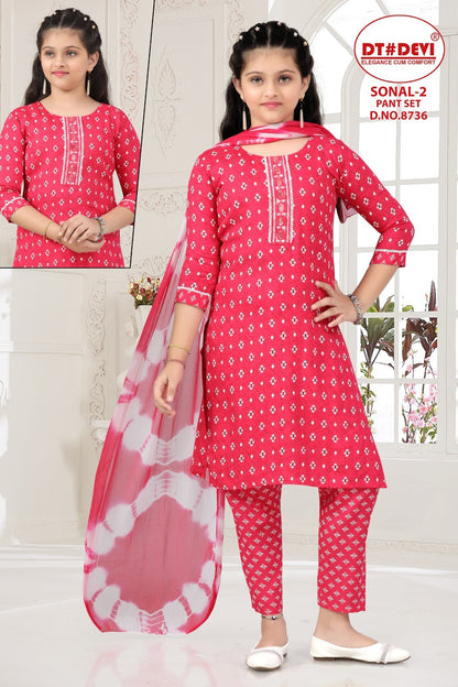 Sonal Vol 2 8736 Dt Devi Rayon Girls Readymade Pant Suits Manufacturer