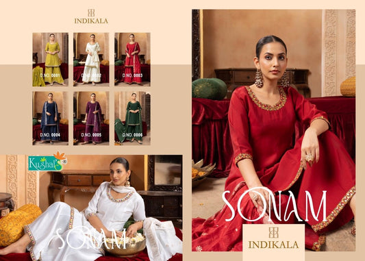 Sonam Indikala Kushal Roman Silk Readymade Plazzo Style Suits Supplier Gujarat