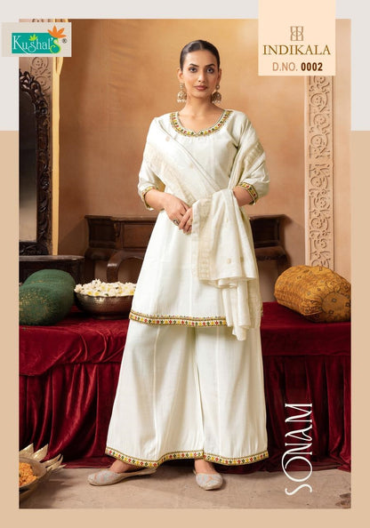 Sonam Indikala Kushal Roman Silk Readymade Plazzo Style Suits Supplier Gujarat