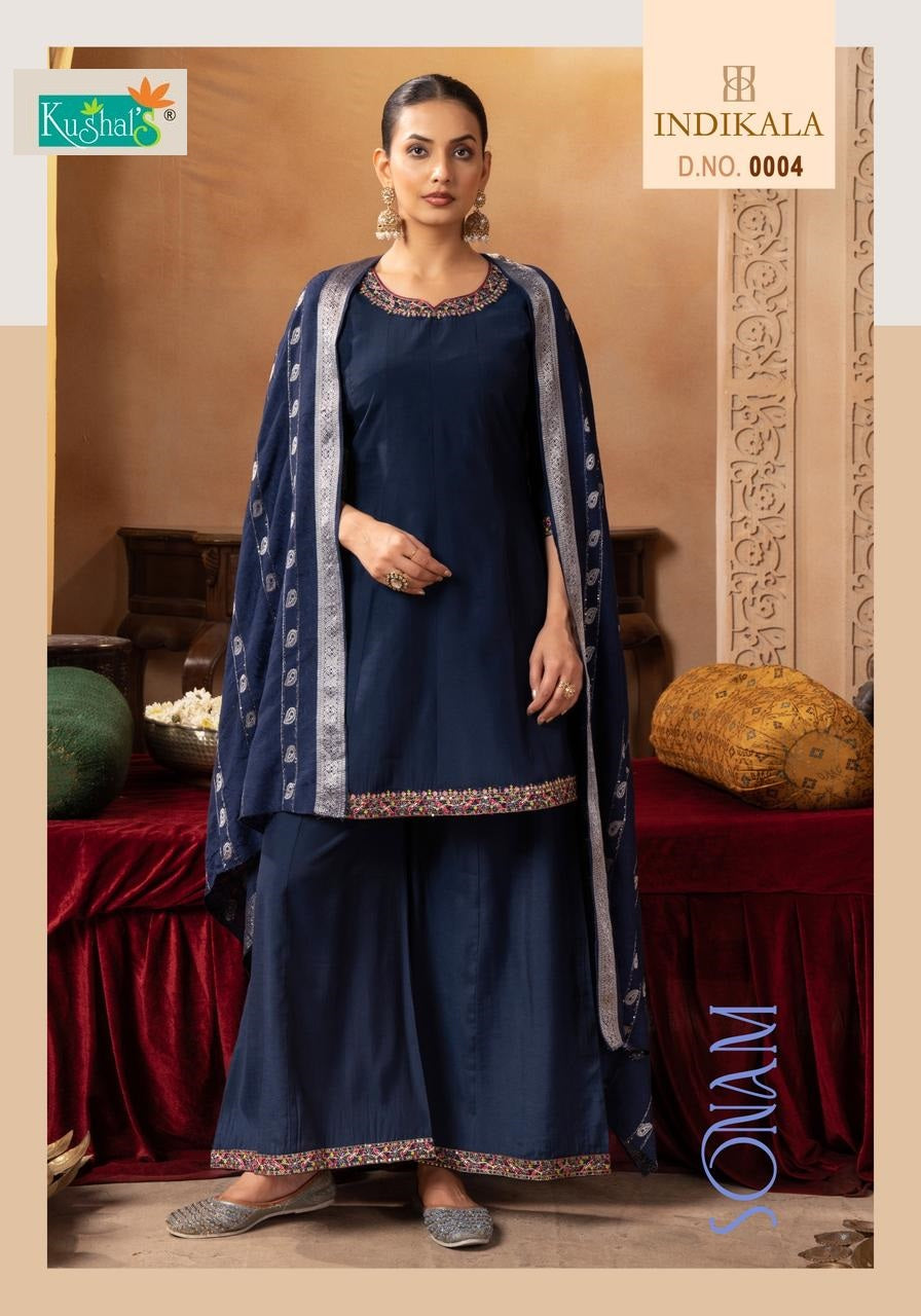 Sonam Indikala Kushal Roman Silk Readymade Plazzo Style Suits Supplier Gujarat