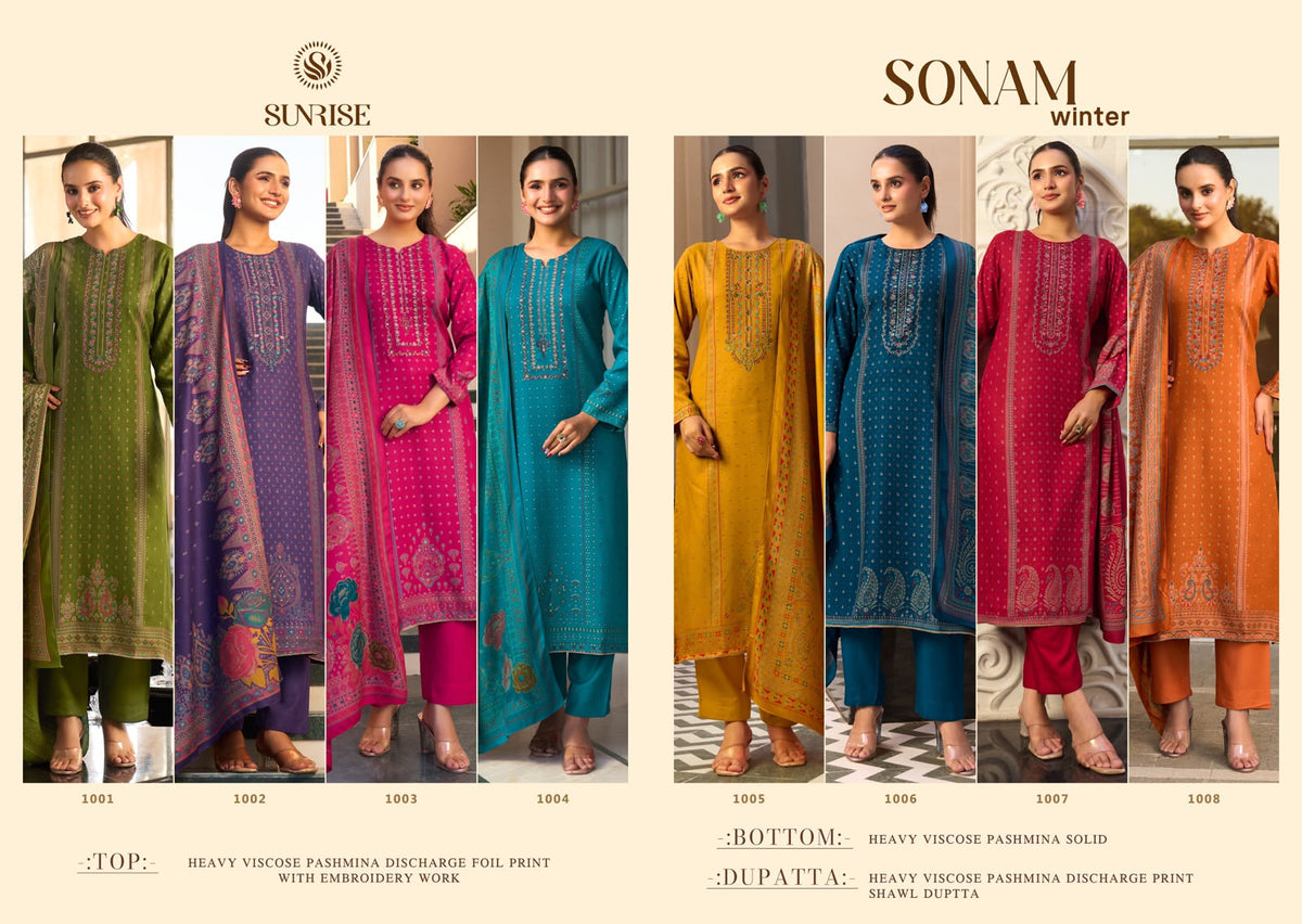 Sonam Winter Sunrise Viscose Pashmina Suits Wholesale Price