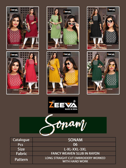 Sonam Zeeva Rayon Knee Length Kurtis Manufacturer India